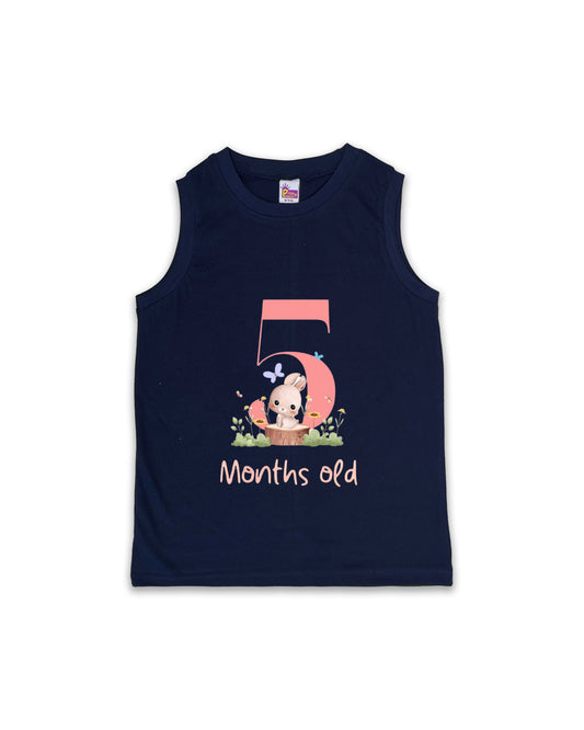 Newborn Sleeveless Navy Vest - 5 Months Old Milestone vest with Adorable Bunny Design - Soft Cotton Baby Vest NPT122