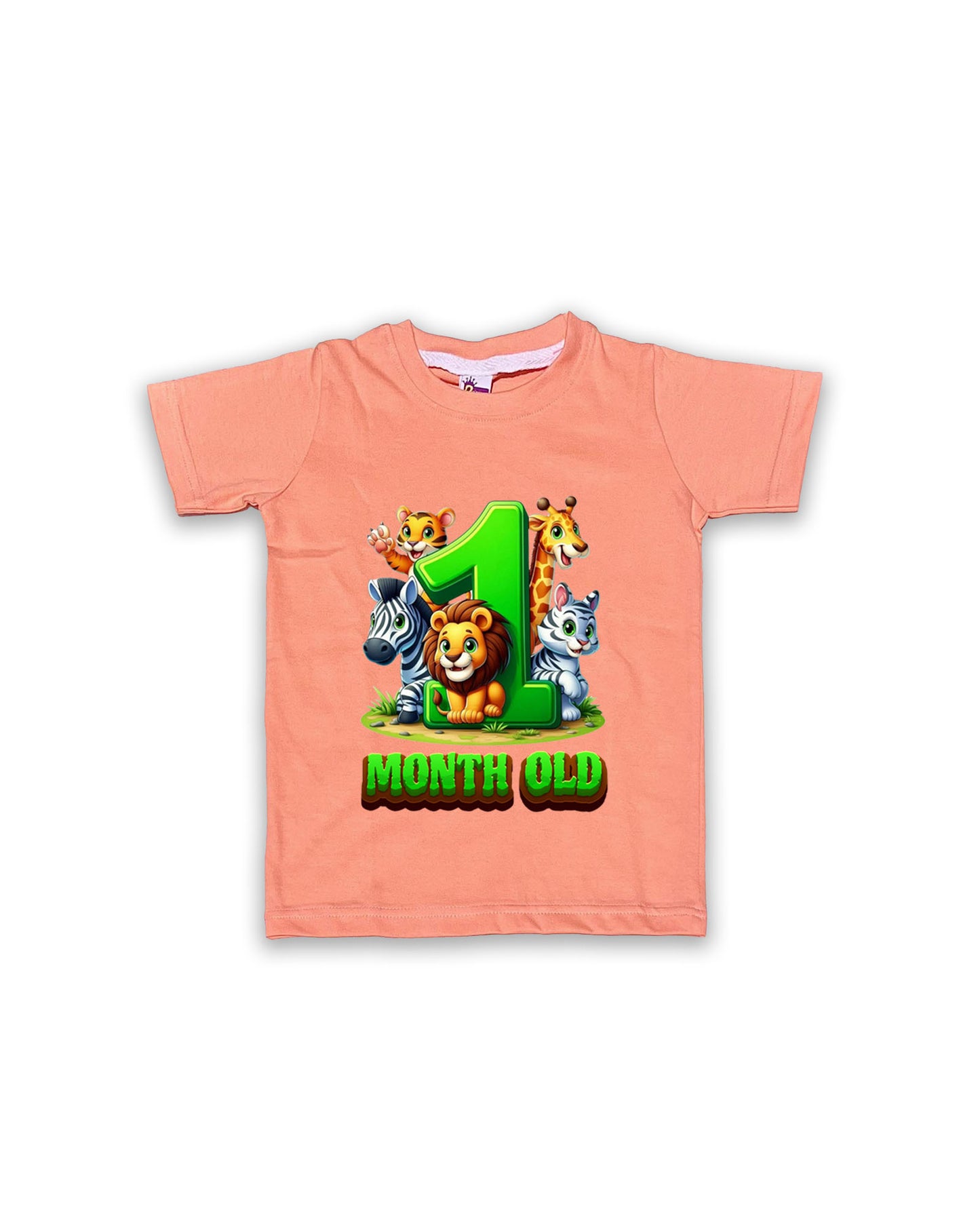 Newborn Peach Tees "1 Month Old" – Soft Cotton | Jungle Animal Milestone Tees | Short Sleeve Monthly Outfit NPT044