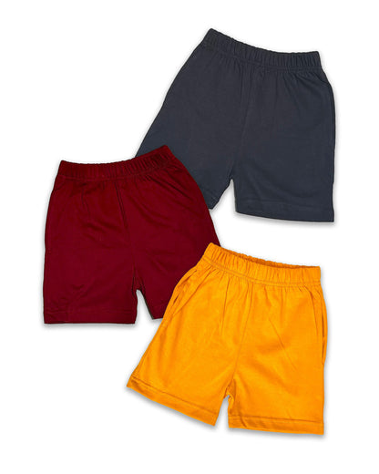 Plain Shorts Pack of 3 (Mustard,Maroon & Dark Grey) KCS010