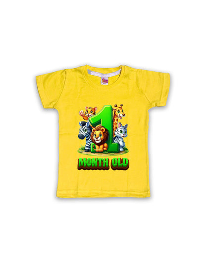 Newborn Yellow Tees "1 Month Old" – Soft Cotton | Jungle Animal Milestone Tees | Short Sleeve Monthly Outfit NPT046