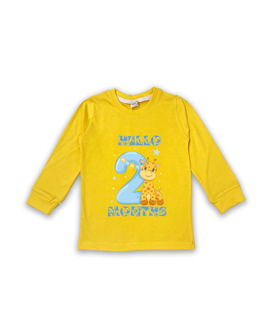Newborn Yellow Full Sleeve "Hello 2 Months" Milestone Tees – Soft Cotton | Cute Giraffe Design | Milestone Outfit NPT019