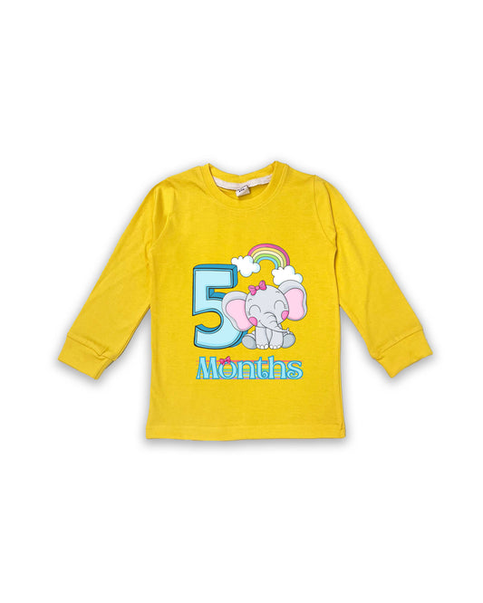 Newborn Full-Sleeve Yellow  Tees - 5 Months Milestone Tees with Adorable Elephant & Rainbow Design - Soft Cotton Baby Tees NPT0234